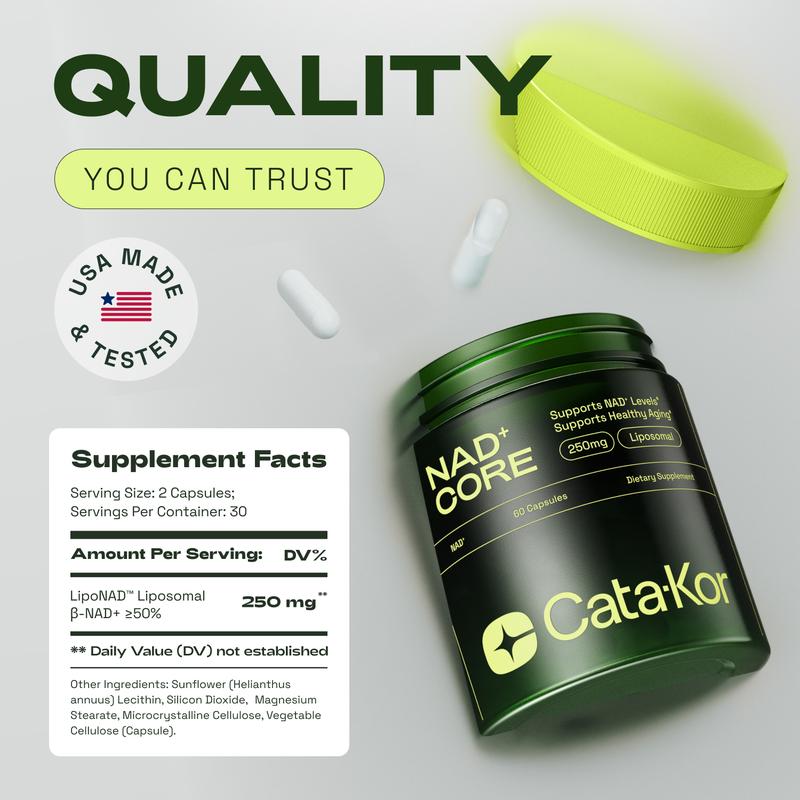Cata-Kor NR900 - Suplemento de NAD+ para combatir el envejecimiento cutáneo, aumentar la energía y la concentración