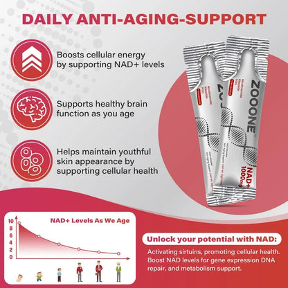 ZOOONE NR1000-NAD+ Berry Flavor Drink for Skin Aging Support, Energy, and Focus